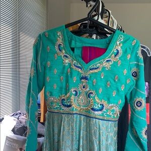 Indian/Pakistani Teal and Gold Embroidered Dress